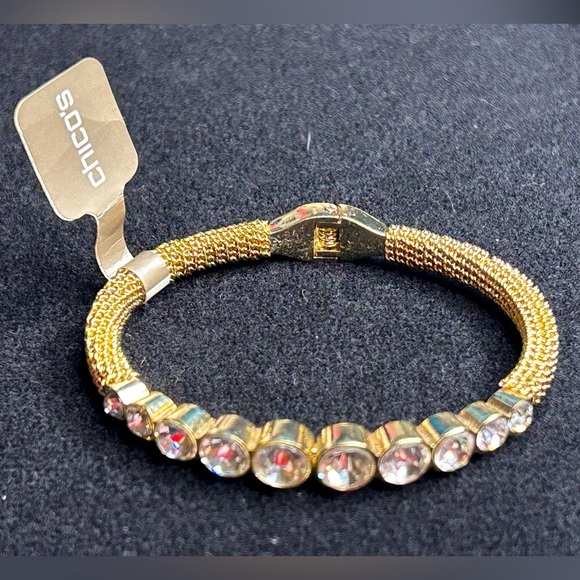 Nwt- Chico's Gold Tone Oval Mirabelle Mesh 6.25” Clamper Bangle Bracelet - Picture 2 of 6